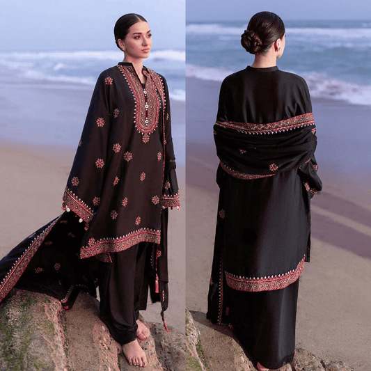 CROSS STITCH-3PC DHANAK EMBROIDERED SHIRT WITH DHANAK EMBROIDERED SHAWL - VL1259