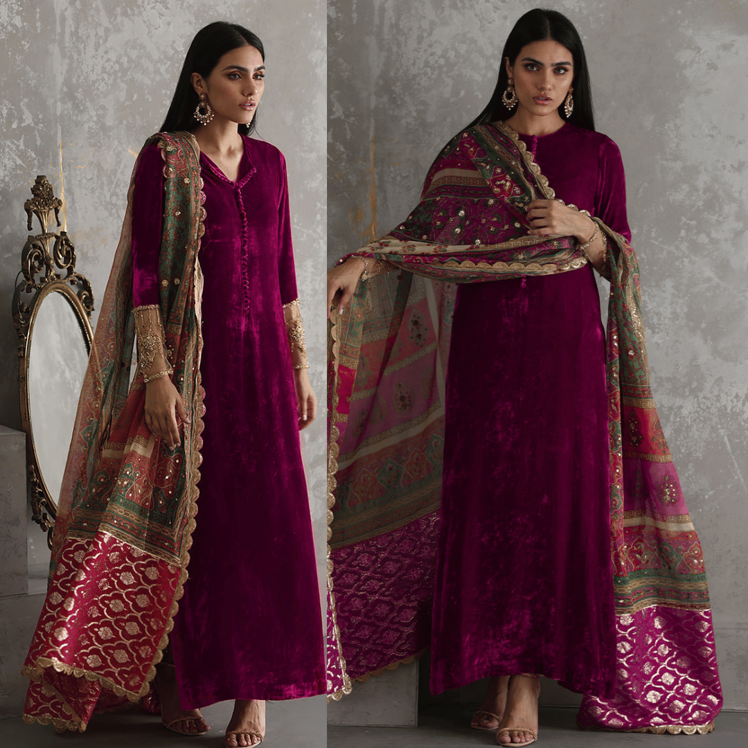 Jazmin - Embroidered Velvet 3-Piece Dress - VL945