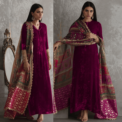 Jazmin - Embroidered Velvet 3-Piece Dress - VL945