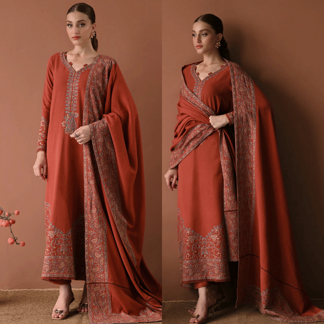 Izel - DHANAK EMBROIDERED SHIRT WITH DHANAK EMBROIDERED SHAWL - VL1269