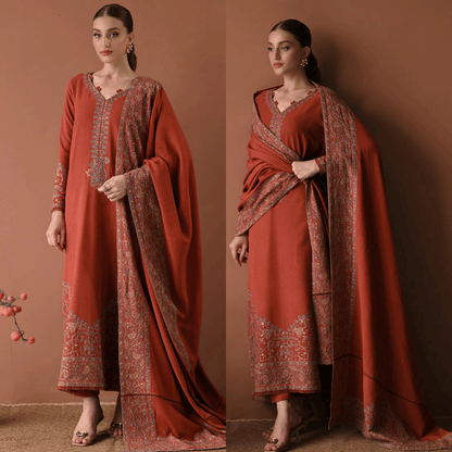 Izel - DHANAK EMBROIDERED SHIRT WITH DHANAK EMBROIDERED SHAWL - VL1269