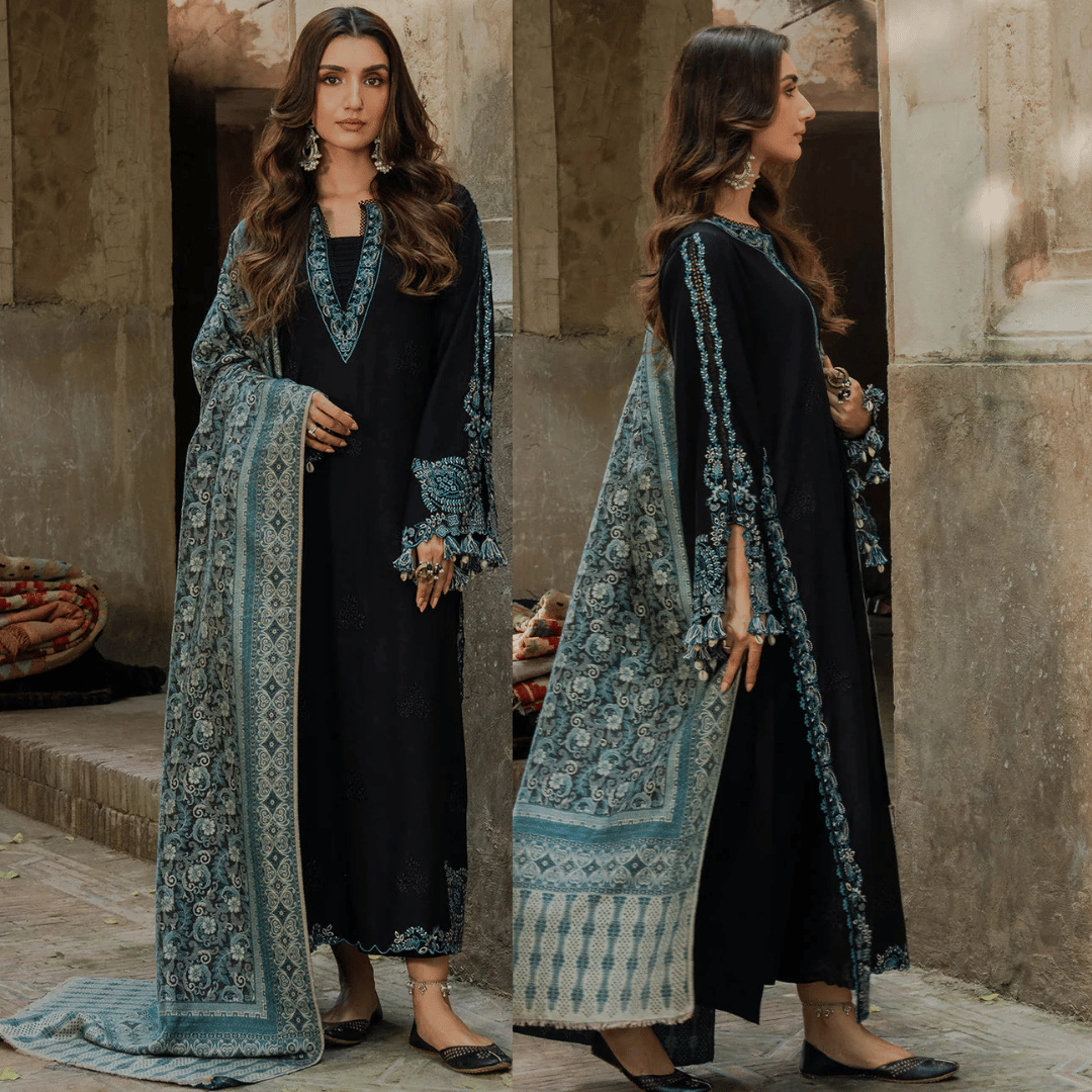 IZEL LUXURY UNSTITCHED WINTER DHANAK EMBROIDERED 3PC - VL1222/2