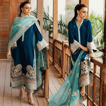 Zainab Cottani - 3-Piece Unstitched Heavy Embroidered Velvet Suit - VL943