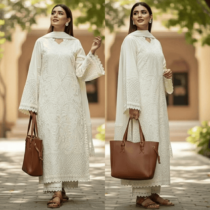 Veezal - 3PC Lawn Chiken Kari Embroidered Shirt with Chiffon Embroidered Dupatta VL1286