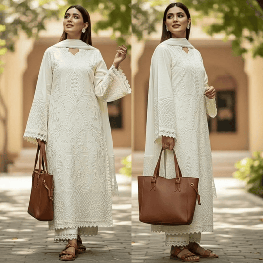 Veezal - 3PC Lawn Chiken Kari Embroidered Shirt with Chiffon Embroidered Dupatta VL1286