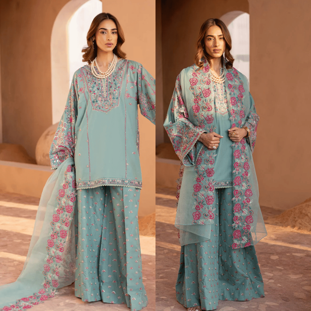 Veezal - 3PCs Embroidered Lawn Dress With Manaar Dupatta - VL1307