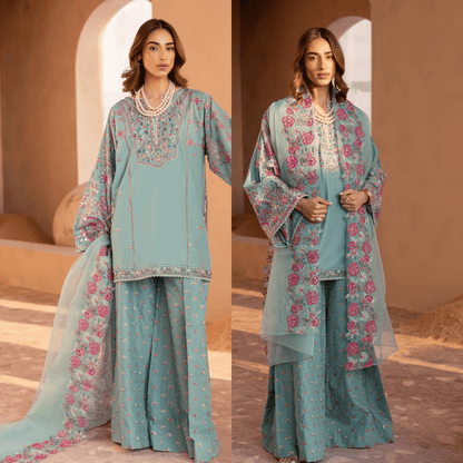 Veezal - 3PCs Embroidered Lawn Dress With Manaar Dupatta - VL1307