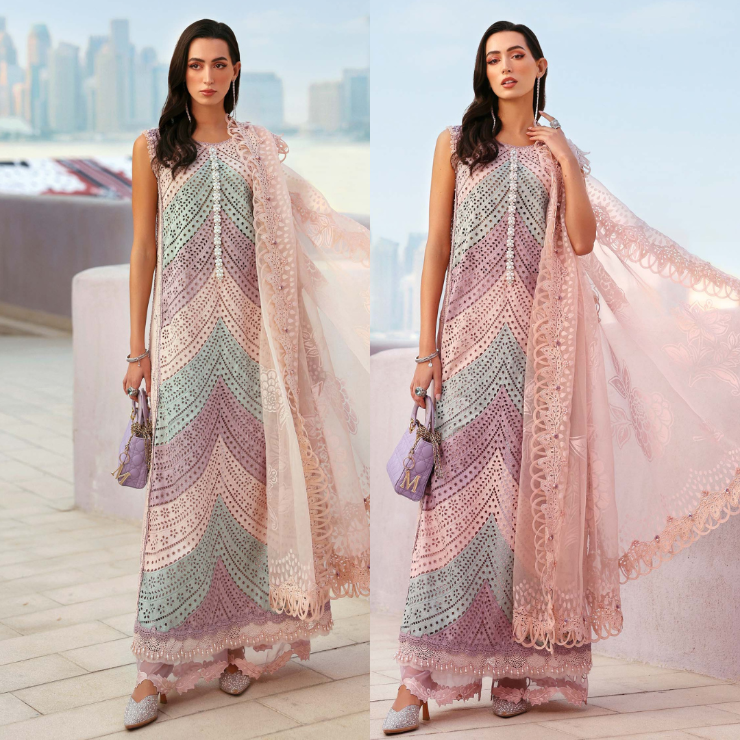 Veezal -Summer 3PC Lawn ChickenKari Embroidered Suit- VL1357