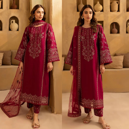 3PC Lawn Embroidered Suit with chiffon embroidered dupatta - VL1397