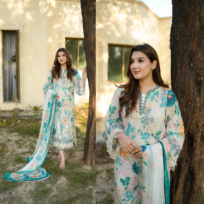 Aneela -Summer 3PC Lawn Digital Printed + embroidered Suit - VL1439