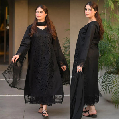 3PC Lawn Chikankari Embroidered Shirt with Monar Embroidered Dupatta and Trouser - VL1440