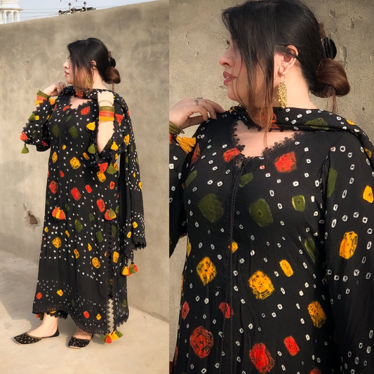 Black chunri - Summer 3PC Lawn Digital Printed Dress - VL1454