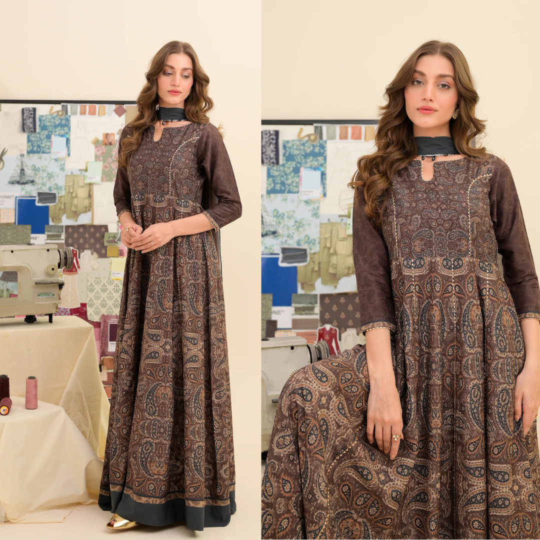 FAIZA SAQLAIN lawn  Frock 3 PCS UNSTITCHED PRINTED SUIT - VL1474