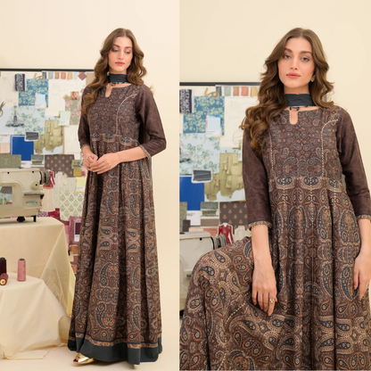 FAIZA SAQLAIN lawn  Frock 3 PCS UNSTITCHED PRINTED SUIT - VL1474