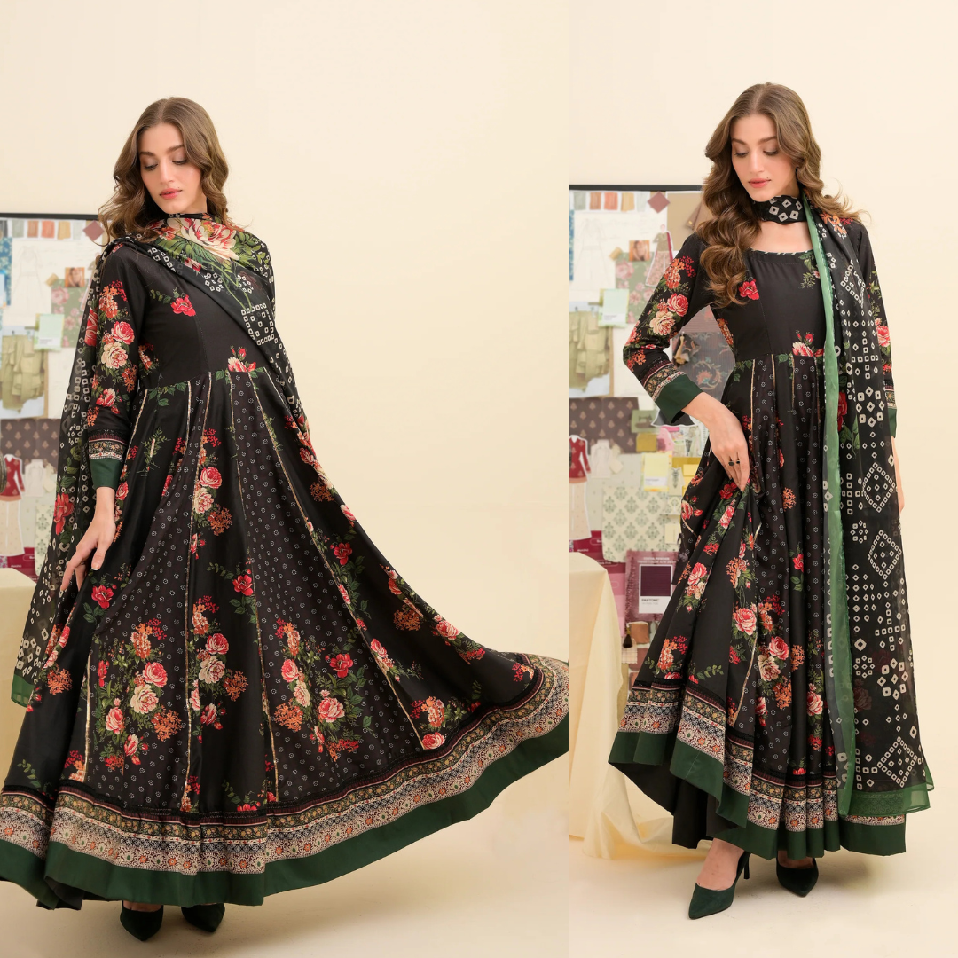 FAIZA SAQLAIN lawn Frock 3 PCS UNSTITCHED PRINTED SUIT - VL1475