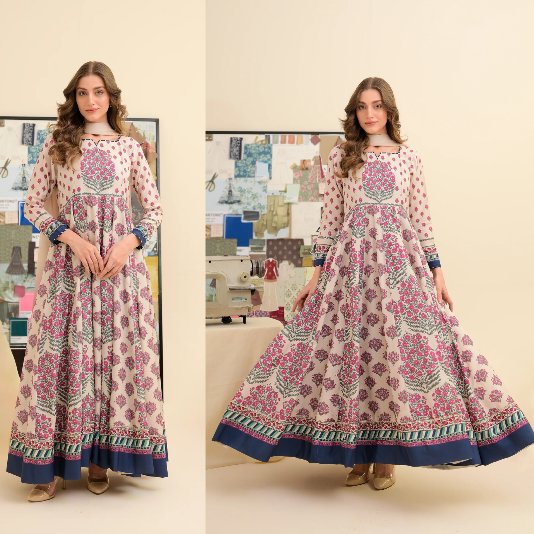FAIZA SAQLAIN lawn Frock 3 PCS UNSTITCHED PRINTED SUIT - VL1476