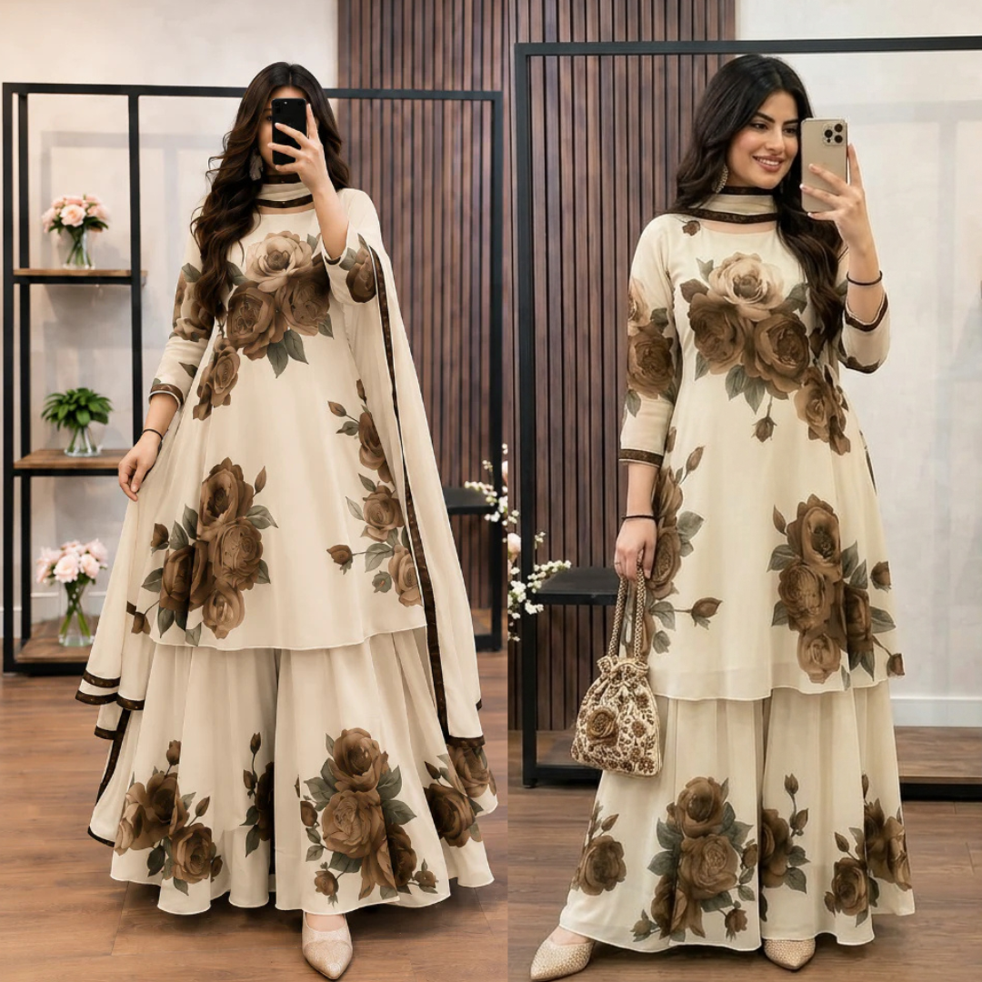 Veezal - 3 piece Lawn frock style Printed suit - VL1479