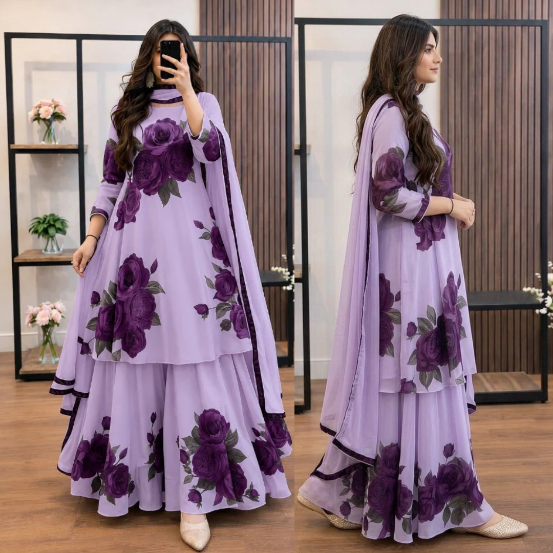 Veezal - 3 piece Lawn frock style Printed suit - VL1480