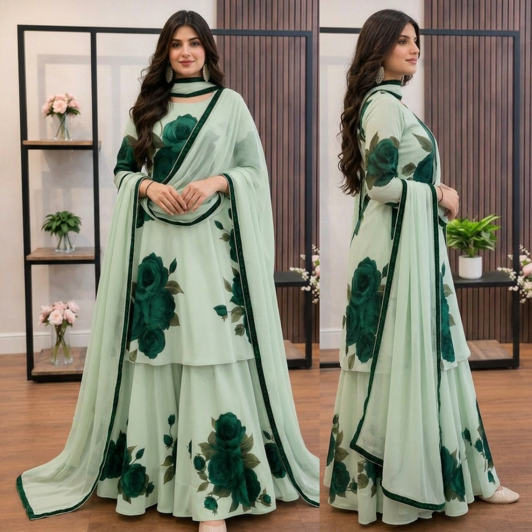 Veezal - 3 piece Lawn frock style Printed suit - VL1481