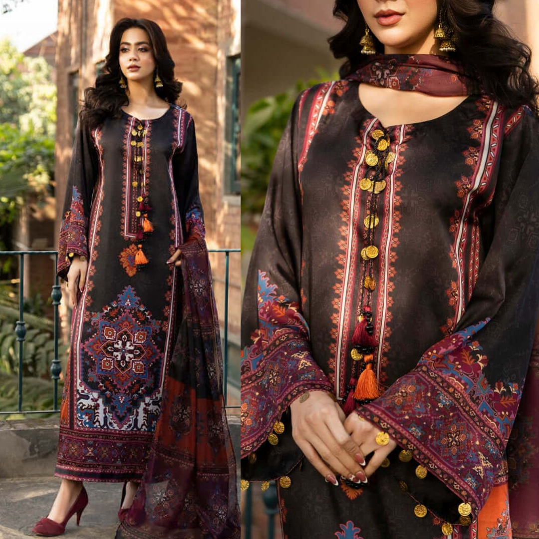 Maria b 3PCS UNSTITCHED SUIT FABRIC Digtal printed Silk - VL1483