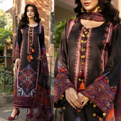 Maria b 3PCS UNSTITCHED SUIT FABRIC Digtal printed Silk - VL1483
