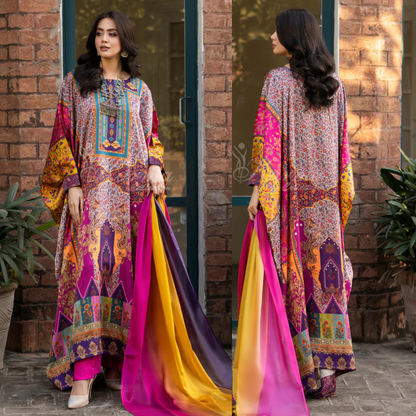 Maria b 3PCS UNSTITCHED SUIT FABRIC Digtal printed Silk - VL1484