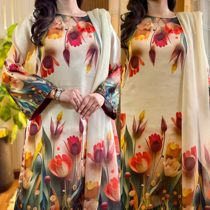 Maria b 3PCS UNSTITCHED SUIT FABRIC Digtal printed Silk - VL1487
