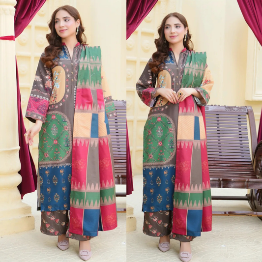 Maria b 3PCS UNSTITCHED SUIT FABRIC Digtal printed Silk - VL1491