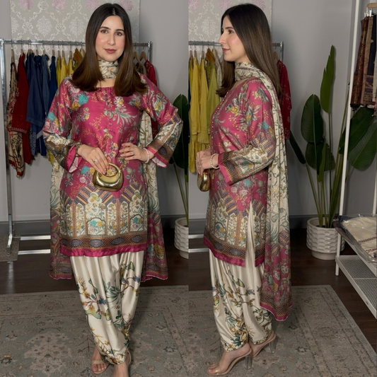 Aneela's 3PCS UNSTITCHED SUIT FABRIC Digtal printed Silk - VL1493