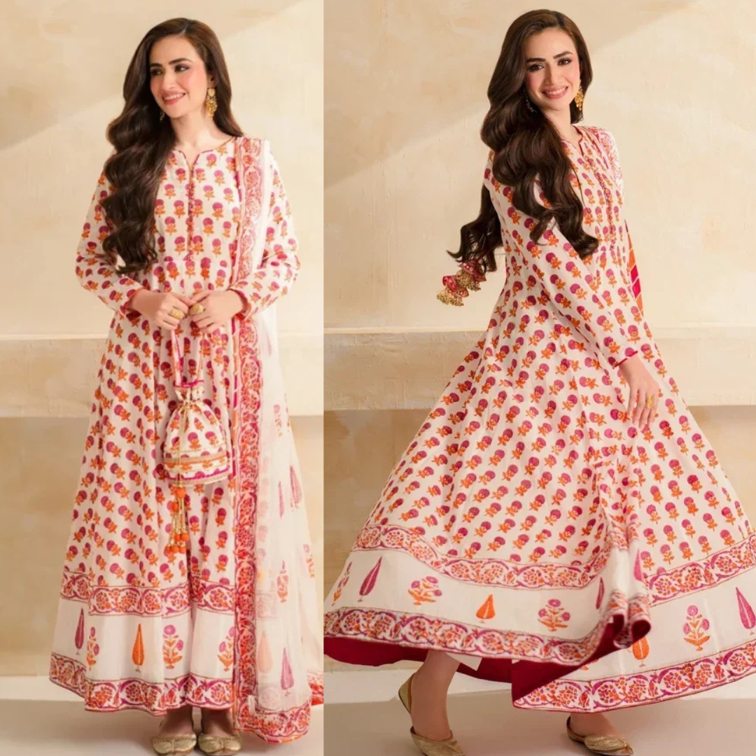 Sana Javed - 3 piece Lawn frock style Printed suit - VL1495