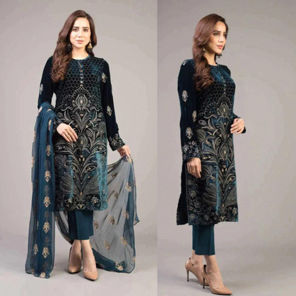 VL402 Bareeze 3PC Lawn Front Full Embroidered Back Bazo Embroidered Bember Dupatta
