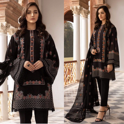 BAREEZE 3PC LAWN EMBROIDERED DRESS WITH CHIFFON EMBROIDERED DUPATTA VL196