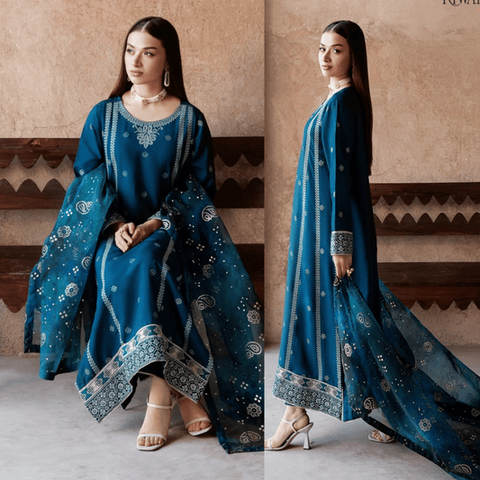 3PCs Embroidered Lawn Dress With Diamond Dupatta - VL1011
