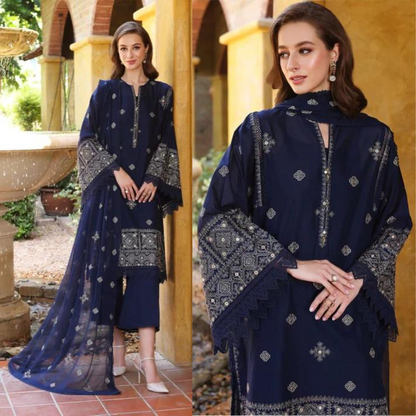 VL210 BAREEZE-EMBROIDERED 3PC LAWN DRESS WITH EMBROIDERED CHIFFON DUPATTA