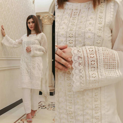 VL511 Azra Hameed - 3PC Lawn Chiken Kari Embroidered Shirt with Orrganza Embroidered Dupatta