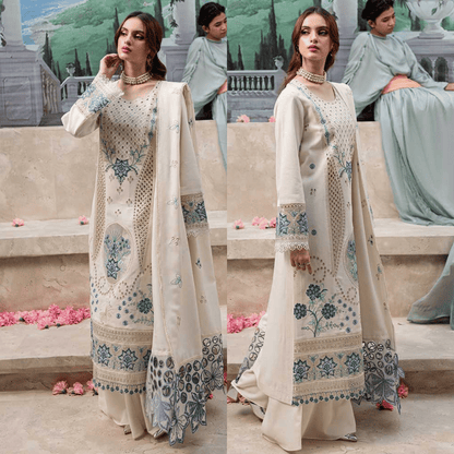 MAHNUR - 3PC LAWN HEAVY CHIKENKARI EMBROIDERED SUIT - VL1027