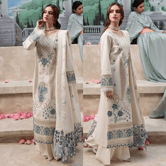 MAHNUR - 3PC LAWN HEAVY CHIKENKARI EMBROIDERED SUIT - VL1027