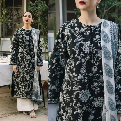 VL480 3PC Dhanak Embroidered Shirt With Printed Wool Shawl
