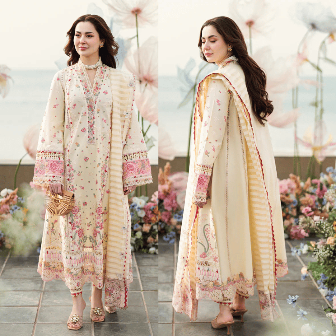 Chikenkari Qalamkar Embroidered Lawn Three Piece - VL1042