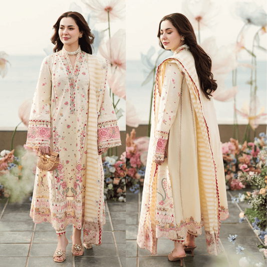Chikenkari Qalamkar Embroidered Lawn Three Piece - VL1042
