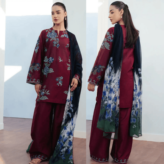 Baroque - 3PC Lawn Embroidered Suit - VL1052
