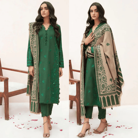 Sapphire - Winter 3PC Dhanak Embroidered Suit - VL1105