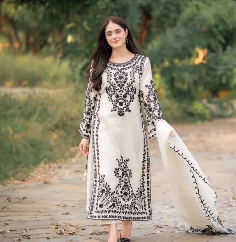 Nisa, unstitched 3 piece embroidered summer suit. VL897