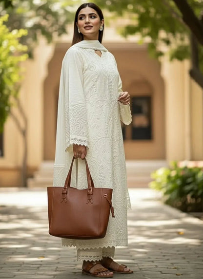 Veezal - 3PC Lawn Chiken Kari Embroidered Shirt with Chiffon Embroidered Dupatta VL1286