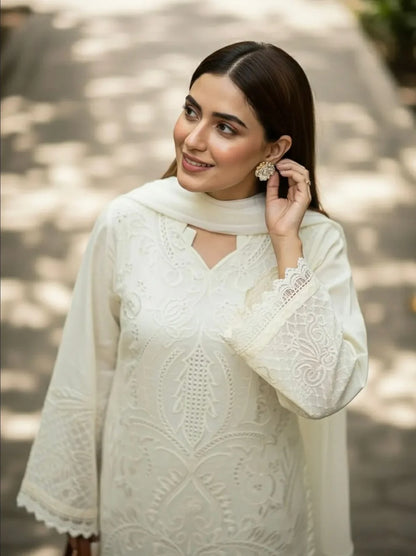 Veezal - 3PC Lawn Chiken Kari Embroidered Shirt with Chiffon Embroidered Dupatta VL1286