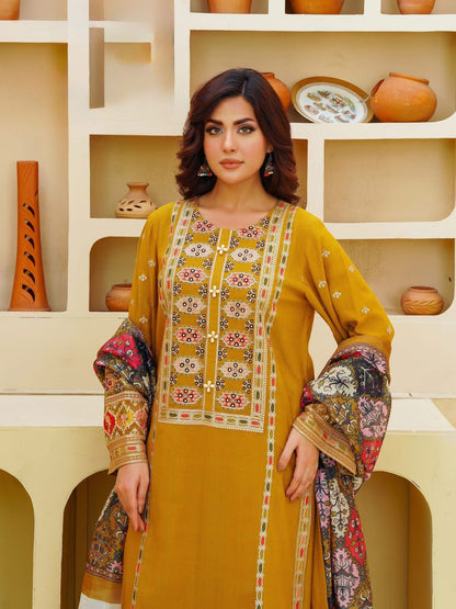 Rehan Rehar 3 Piece Embroidered Dhanak Suit - VL1216