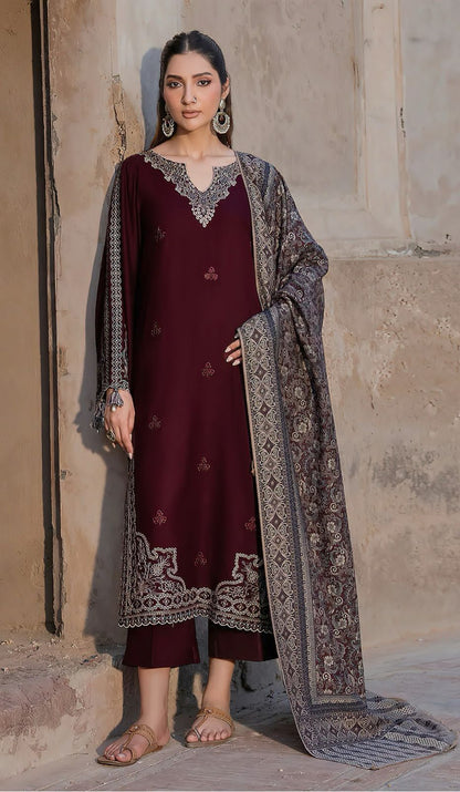 JAZMIN Dhanak Embroidered with Printed wool shawl - VL1224
