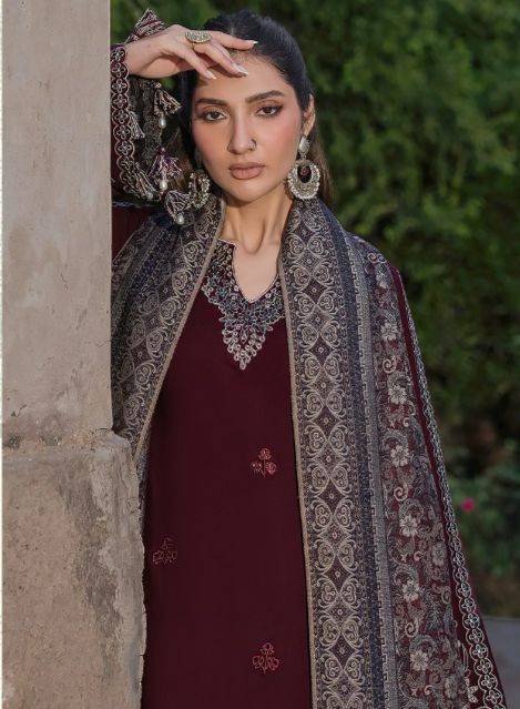 JAZMIN Dhanak Embroidered with Printed wool shawl - VL1224
