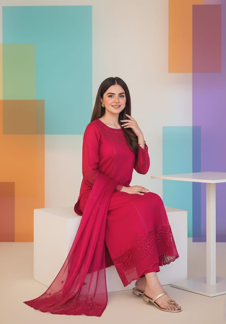 LimeLight - Dhanak 3 Piece Embroidered Dress - VL1243