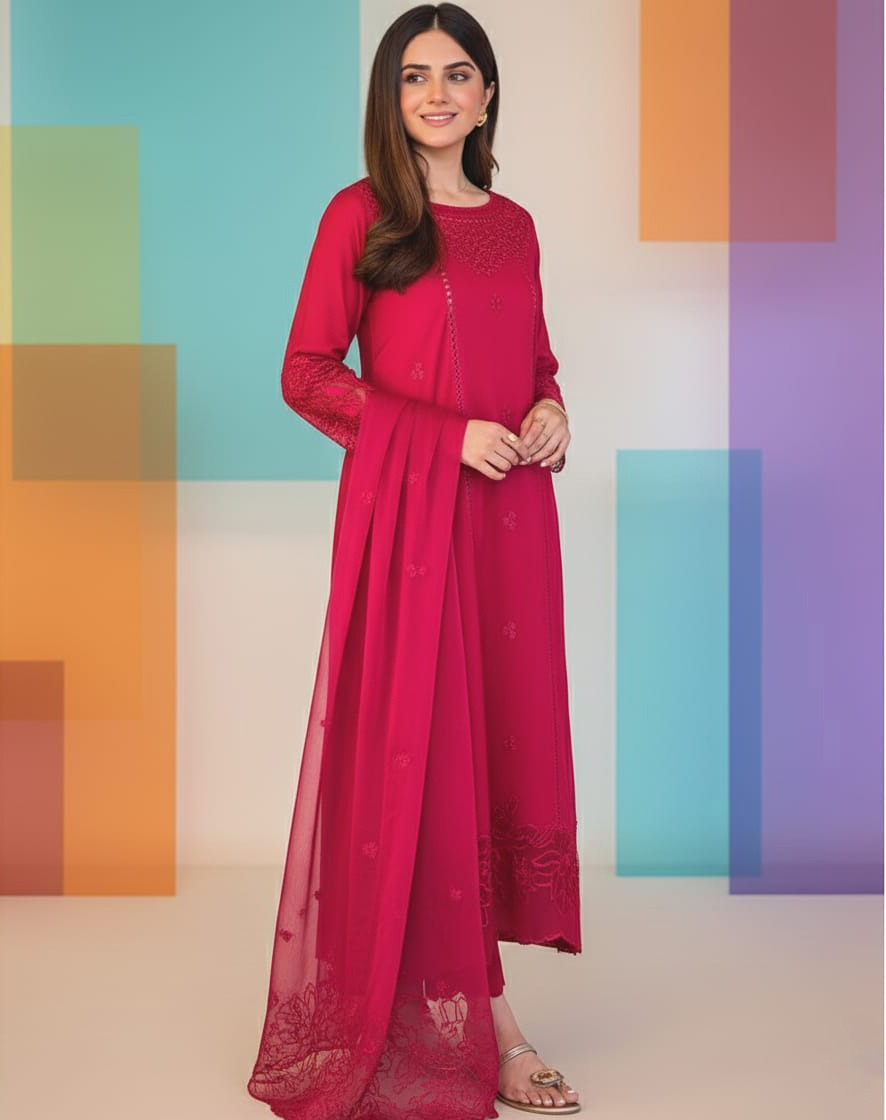 LimeLight - Dhanak 3 Piece Embroidered Dress - VL1243